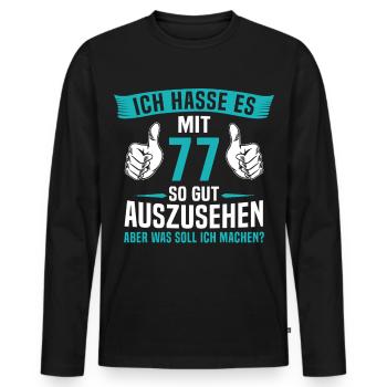 77 Jahre 77. Geburtstag Mann Frau 77 Jahre - Männer Premium Bio Langarmshirt - Schwarz - Vorne - Nico (187cm)