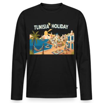 Tunisia Holiday Vintage Travel T-Shirt - Men's Premium Organic Long Sleeve Shirt - black - Front - Nico (187cm)