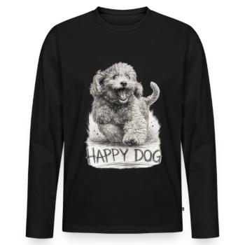 Happy Dog Hand Drawn Pencil Sketch - Men's Premium Organic Long Sleeve Shirt - black - Front - Nico (187cm)