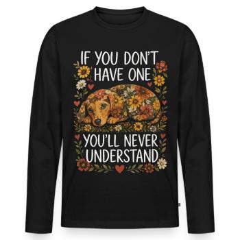 Teckel Fleurs Amour Chien | Cadeau Humour - T-shirt manches longues Premium bio Homme - noir - Devant - Nico (187cm)