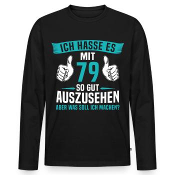 79 Jahre 79. Geburtstag Mann Frau 79 Jahre - Männer Premium Bio Langarmshirt - Schwarz - Vorne - Nico (187cm)