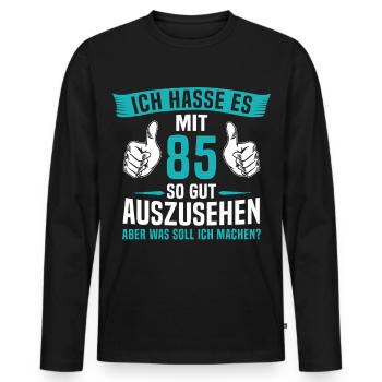 85 Jahre 85. Geburtstag Mann Frau 85 Jahre - Männer Premium Bio Langarmshirt - Schwarz - Vorne - Nico (187cm)