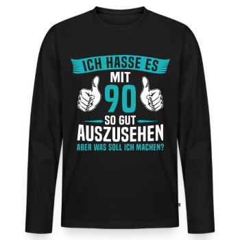 90 Jahre 90. Geburtstag Mann Frau 90 Jahre - Männer Premium Bio Langarmshirt - Schwarz - Vorne - Nico (187cm)