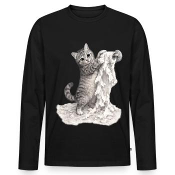 Caught in the Act – Mischievous Cat - Men's Premium Organic Long Sleeve Shirt - black - Front - Nico (187cm)