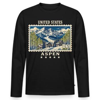 USA Aspen Vintage Travel Mark - Men's Premium Organic Long Sleeve Shirt - black - Front - Nico (187cm)