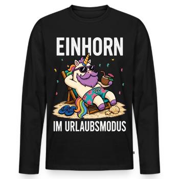 Einhorn Urlaubsmodus Männer Camping Fun Shirt  - Männer Premium Bio Langarmshirt - Schwarz - Vorne - Nico (187cm)