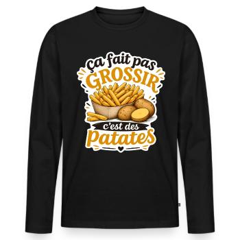 Ça fait pas grossir c'est des patates (Frites) - T-shirt manches longues Premium bio Homme - noir - Devant - Nico (187cm)
