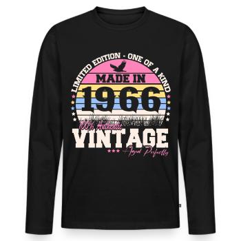 Vintage 1966 Vintage Retro 60th Birthday Gift - Men's Premium Organic Long Sleeve Shirt - black - Front - Nico (187cm)