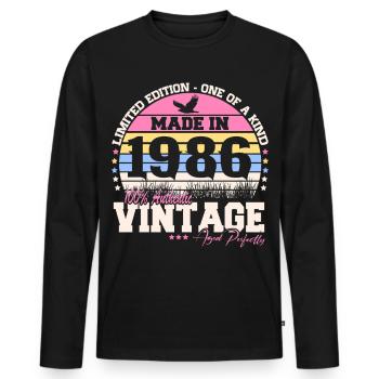 Cadeau rétro vintage vintage 40 ans 1986 - T-shirt manches longues Premium bio Homme - noir - Devant - Nico (187cm)