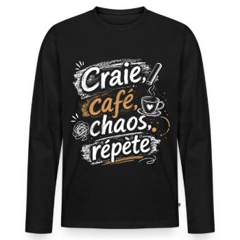 Craie Café Chaos Répète Rentrée Scolaire 2026 - 20 - T-shirt manches longues Premium bio Homme - noir - Devant - Nico (187cm)