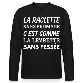 Raclette Cadeau humour personnalisé - T-shirt manches longues Premium bio Homme - noir - Devant - Nico (187cm)