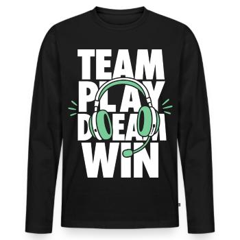Team Play Dream Win Gaming Headset - Men's Premium Organic Long Sleeve Shirt - black - Front - Nico (187cm)
