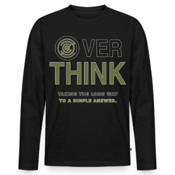 Trop réfléchir – Humour sur la sur-réflexion - T-shirt manches longues Premium bio Homme - noir - Devant - Nico (187cm)