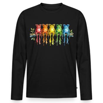 Cinq grenouilles colorées avec des lunettes rétro - T-shirt manches longues Premium bio Homme - noir - Devant - Nico (187cm)