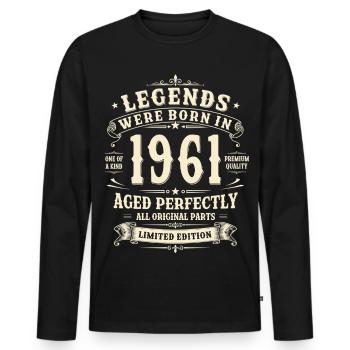 65th Birthday Gift 1961 Man Vintage Retro - Men's Premium Organic Long Sleeve Shirt - black - Front - Nico (187cm)