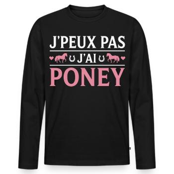 Poney Cadeau humour personnalisé - T-shirt manches longues Premium bio Homme - noir - Devant - Nico (187cm)
