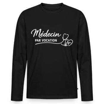 Médecin par vocation - T-shirt manches longues Premium bio Homme - noir - Devant - Nico (187cm)
