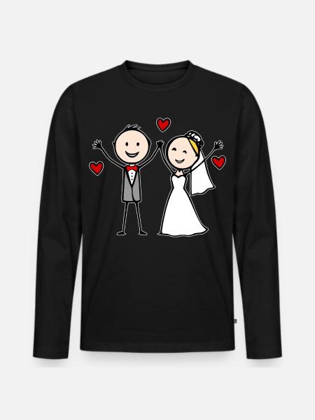 Hochzeitspaar Cartoon fröhlich - Männer Premium Bio Langarmshirt - Schwarz