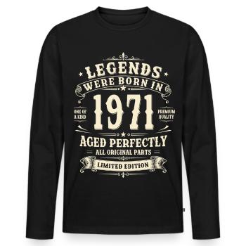 55th Birthday Gift 1971 Man Vintage Retro - Men's Premium Organic Long Sleeve Shirt - black - Front - Nico (187cm)