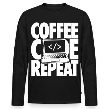 Coffee Code Repeat Programmer - Men's Premium Organic Long Sleeve Shirt - black - Front - Nico (187cm)