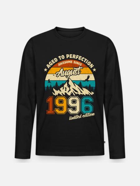 August 1996 | Aged to perfection | Birthday - Men's Premium Organic Long Sleeve Shirt - black