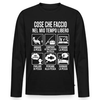 Maglietta Pesca Divertente Tempo Libero - T-shirt manches longues Premium bio Homme - noir - Devant - Nico (187cm)