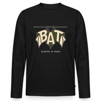 BAT – Hanging Bat and Word Game - Men's Premium Organic Long Sleeve Shirt - black - Front - Nico (187cm)