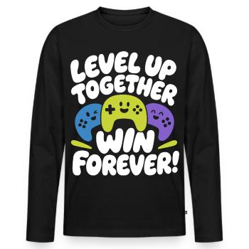 Level Up Together Win Forever - Men's Premium Organic Long Sleeve Shirt - black - Front - Nico (187cm)