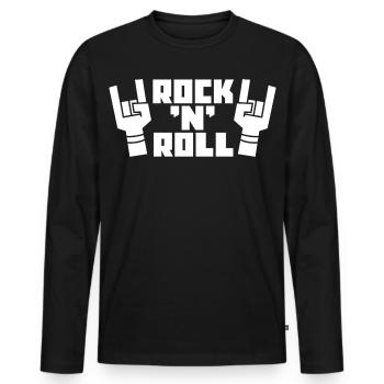 Rock'N'Roll Retro Logo with Finger Horns - Men's Premium Organic Long Sleeve Shirt - black - Front - Nico (187cm)