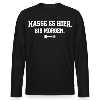 Hasse Es Hier Bis Morgen Bodybuilding Statement - Männer Premium Bio Langarmshirt - Schwarz - Vorne - Nico (187cm)
