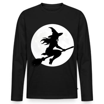Witch Broom Full Moon Halloween Costume Gift - Men's Premium Organic Long Sleeve Shirt - black - Front - Nico (187cm)