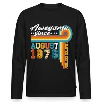 August 1976 Vintage Retro Birthday Gift - Men's Premium Organic Long Sleeve Shirt - black - Front - Nico (187cm)