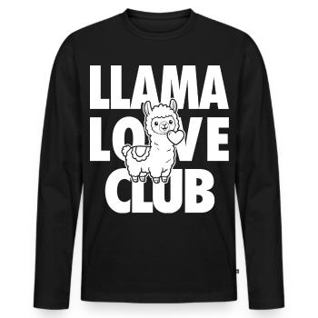 Llama Love Club – Llama with a heart - Men's Premium Organic Long Sleeve Shirt - black - Front - Nico (187cm)