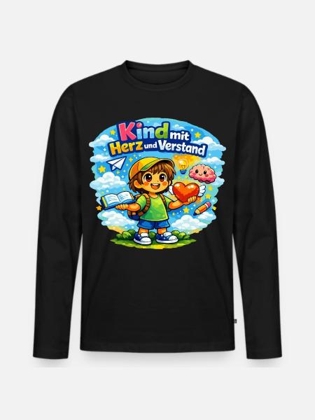 Kind mit Herz und Verstand - Männer Premium Bio Langarmshirt - Schwarz