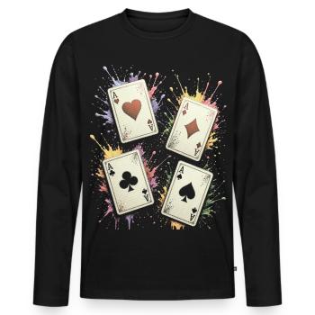 Multicolor Ace Square Splash Art Cards - Men's Premium Organic Long Sleeve Shirt - black - Front - Nico (187cm)