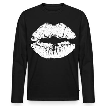 Lèvres embrassables avec Lipstick Lip Imprint White - T-shirt manches longues Premium bio Homme - noir - Devant - Nico (187cm)