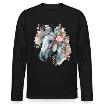 Pastel Floral Horse Crown Watercolor - Men's Premium Organic Long Sleeve Shirt - black - Front - Nico (187cm)