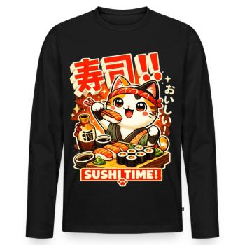 Kawaii Sushi Katze - Männer Premium Bio Langarmshirt - Schwarz - Vorne - Nico (187cm)