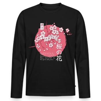Ephemeral Blossom: Japanese Sakura - Männer Premium Bio Langarmshirt - Schwarz - Vorne - Nico (187cm)