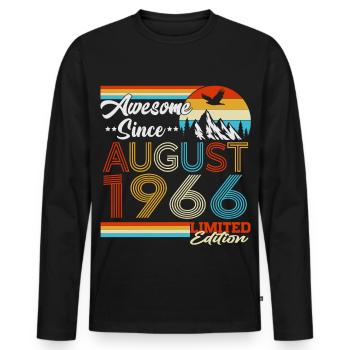 Cadeau d’anniversaire rétro vintage d’août 1966 - T-shirt manches longues Premium bio Homme - noir - Devant - Nico (187cm)