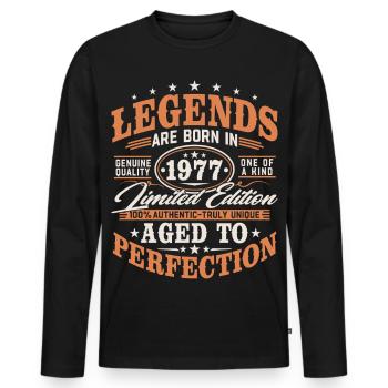 1977 Jahrgang geboren Legenden Vintage Geburtstag - Männer Premium Bio Langarmshirt - Schwarz - Vorne - Nico (187cm)
