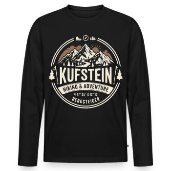 Kufstein Bergsteiger Hiking Adventure Tirol - Männer Premium Bio Langarmshirt - Schwarz - Vorne - Nico (187cm)