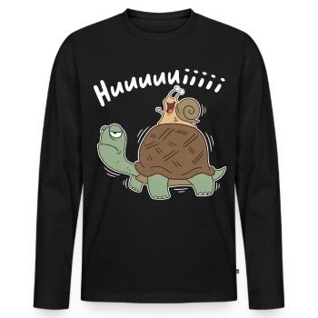 Hui – Snail Rides Turtle Cartoon - Men's Premium Organic Long Sleeve Shirt - black - Front - Nico (187cm)