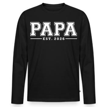 Papa Est. 2026 | Father | Father's Day Gift - Men's Premium Organic Long Sleeve Shirt - black - Front - Nico (187cm)