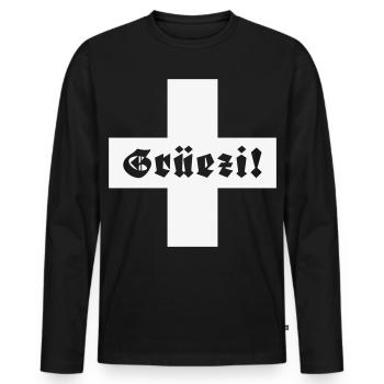 Grüezi (Switzerland / Fraktur / Swiss flag) - Men's Premium Organic Long Sleeve Shirt - black - Front - Nico (187cm)
