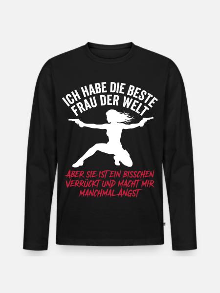 Beste Frau der Welt Verrückt Ehemann Spruch - Männer Premium Bio Langarmshirt - Schwarz