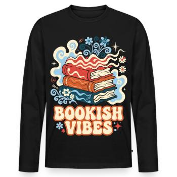 Bookish Vibes Retro Bücher - Männer Premium Bio Langarmshirt - Schwarz - Vorne - Nico (187cm)