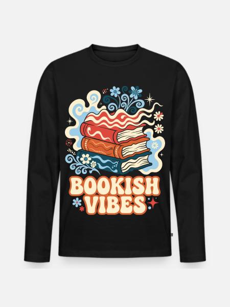 Bookish Vibes Retro Bücher - Männer Premium Bio Langarmshirt - Schwarz