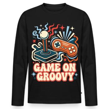 Game On Groovy Retro Gaming - Männer Premium Bio Langarmshirt - Schwarz - Vorne - Nico (187cm)