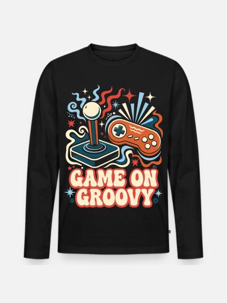 Game On Groovy Retro Gaming - Men's Premium Organic Long Sleeve Shirt - black